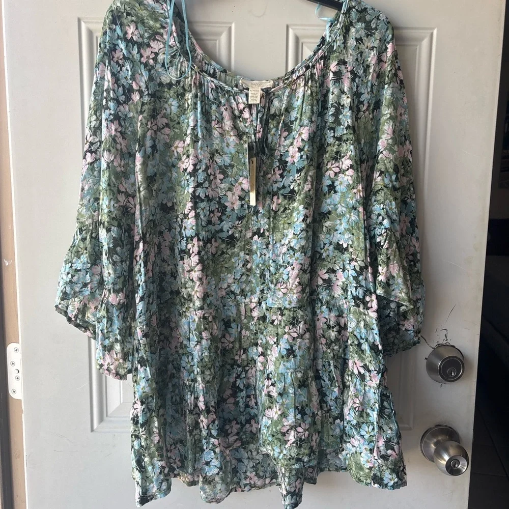 Floral Print Women's Blouse in Green - Picture 8 of 8